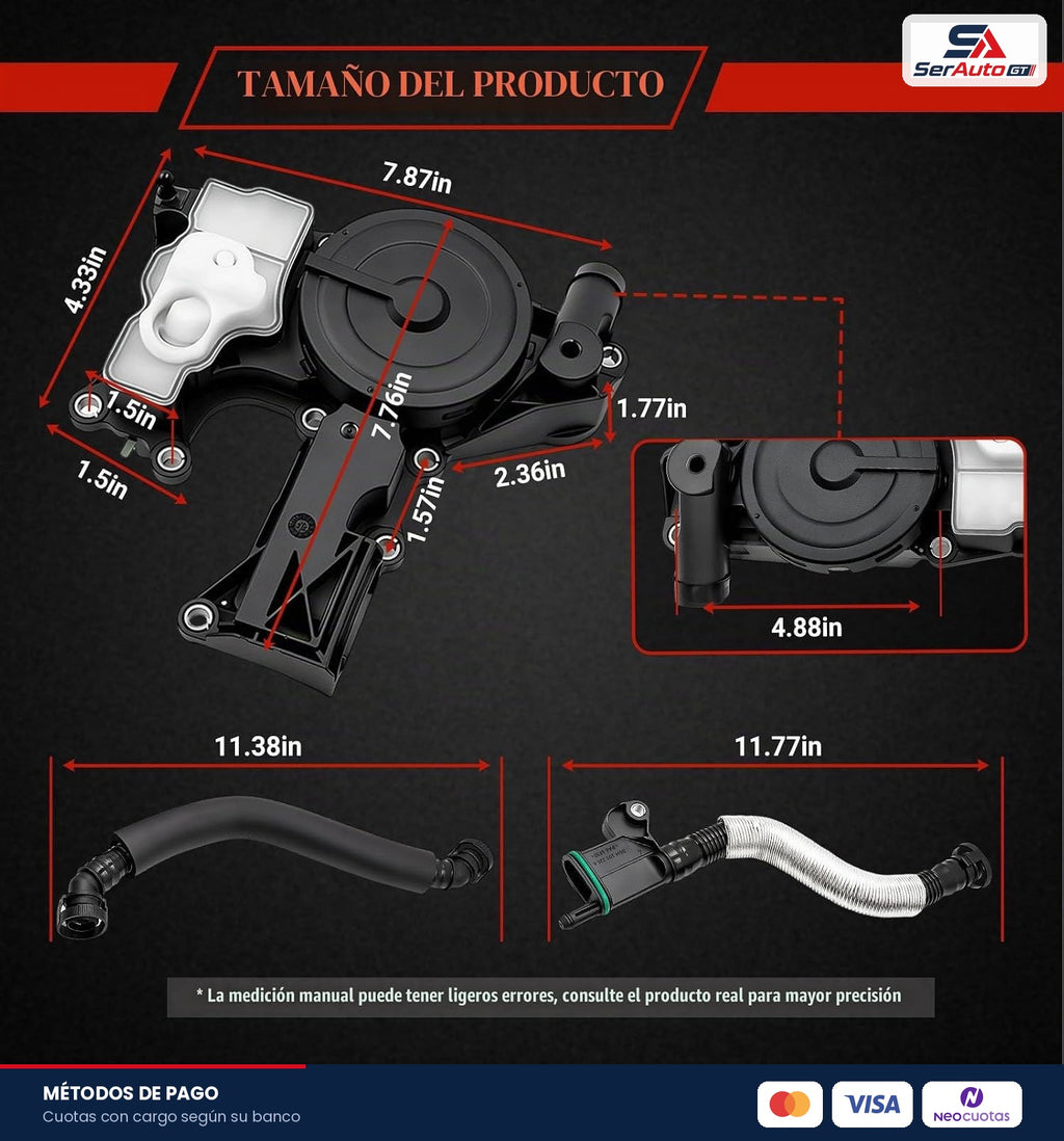 Kit Separador de Aceite PCV (Válvula de Ventilación del Cárter) con Mangueras y Junta – Audi / VW 2.0L · OEM 06H103495AE