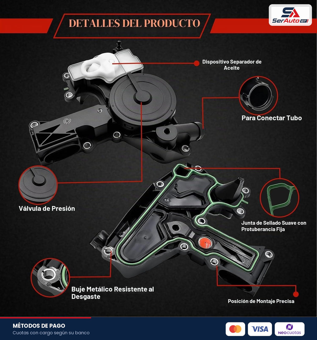 Kit Separador de Aceite PCV (Válvula de Ventilación del Cárter) con Mangueras y Junta – Audi / VW 2.0L · OEM 06H103495AE